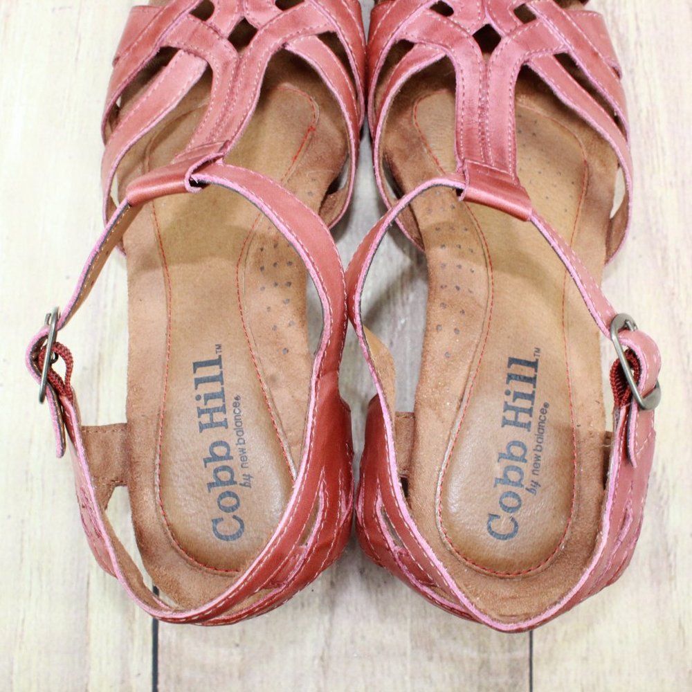 Cobb Hill by New Balance Pink Leather Gladiator T Strap Heeled Sandals Size 9 M - Picture 9 of 10